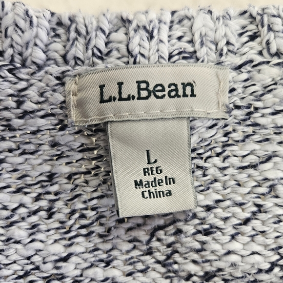 LL Bean Sweater Womens L White Blue Speckled Crew Neck Pullover Cotton Classic - Picture 2 of 8